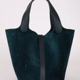 Limited Edition Hermès 2014 Blue Peacock Doblis and Vert Cyprès Swift Picotin 18 - FashioNica