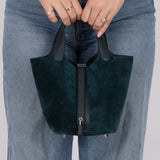 Limited Edition Hermès 2014 Blue Peacock Doblis and Vert Cyprès Swift Picotin 18 - FashioNica