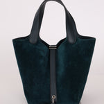 Limited Edition Hermès 2014 Blue Peacock Doblis and Vert Cyprès Swift Picotin 18 - FashioNica