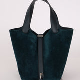 Limited Edition Hermès 2014 Blue Peacock Doblis and Vert Cyprès Swift Picotin 18 - FashioNica