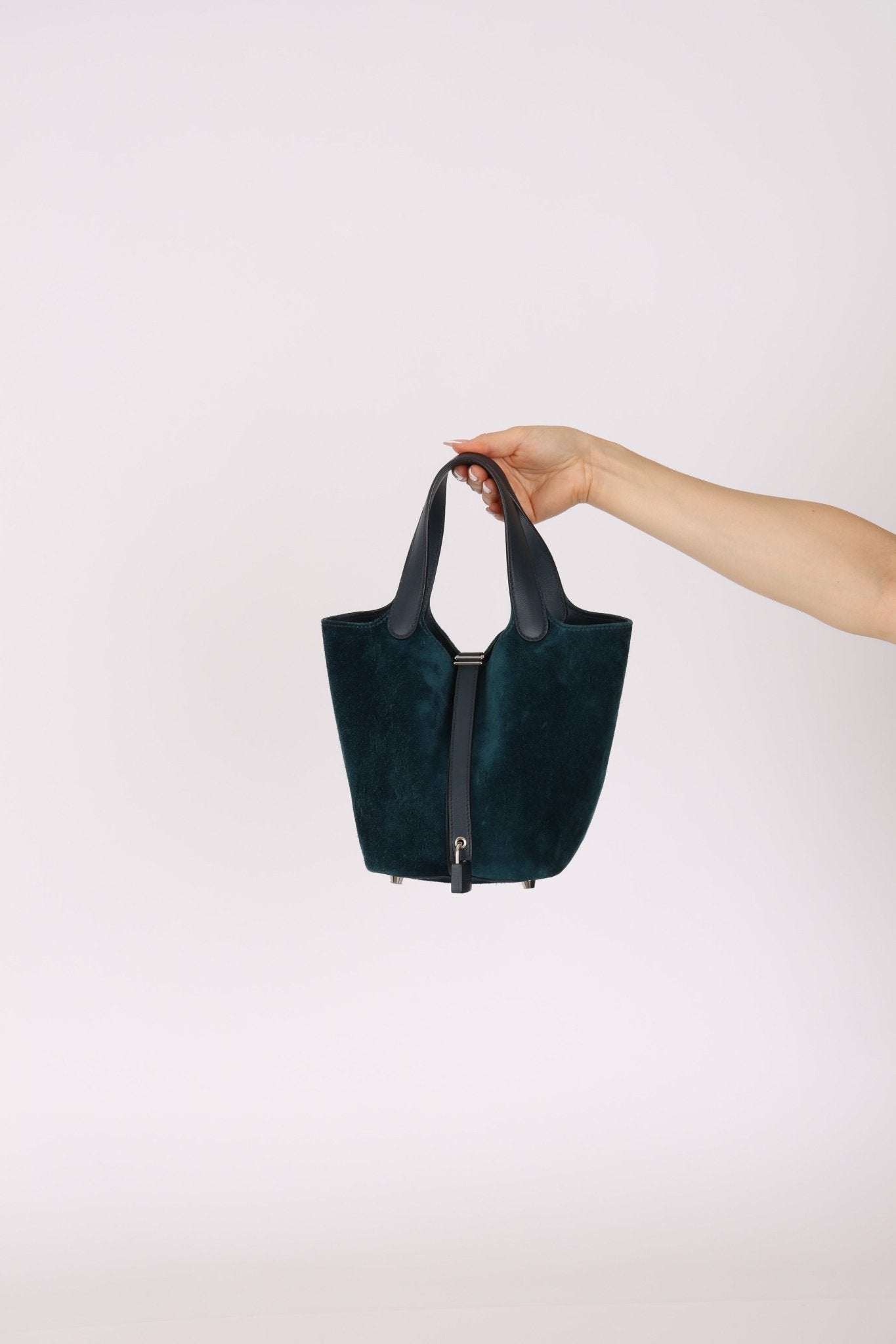 Limited Edition Hermès 2014 Blue Peacock Doblis and Vert Cyprès Swift Picotin 18 - FashioNica