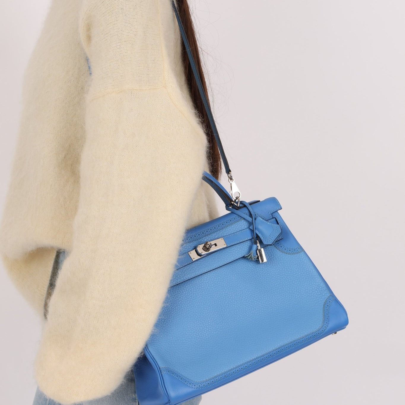 Limited Edition Hermès 2015 Bleu Paradise Clemence and Evercolor Ghillies Kelly 32 Retourne PHW - FashioNica