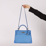 Limited Edition Hermès 2015 Bleu Paradise Clemence and Evercolor Ghillies Kelly 32 Retourne PHW - FashioNica