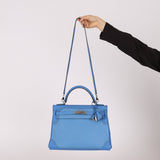 Limited Edition Hermès 2015 Bleu Paradise Clemence and Evercolor Ghillies Kelly 32 Retourne PHW - FashioNica