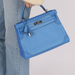 Limited Edition Hermès 2015 Bleu Paradise Clemence and Evercolor Ghillies Kelly 32 Retourne PHW - FashioNica