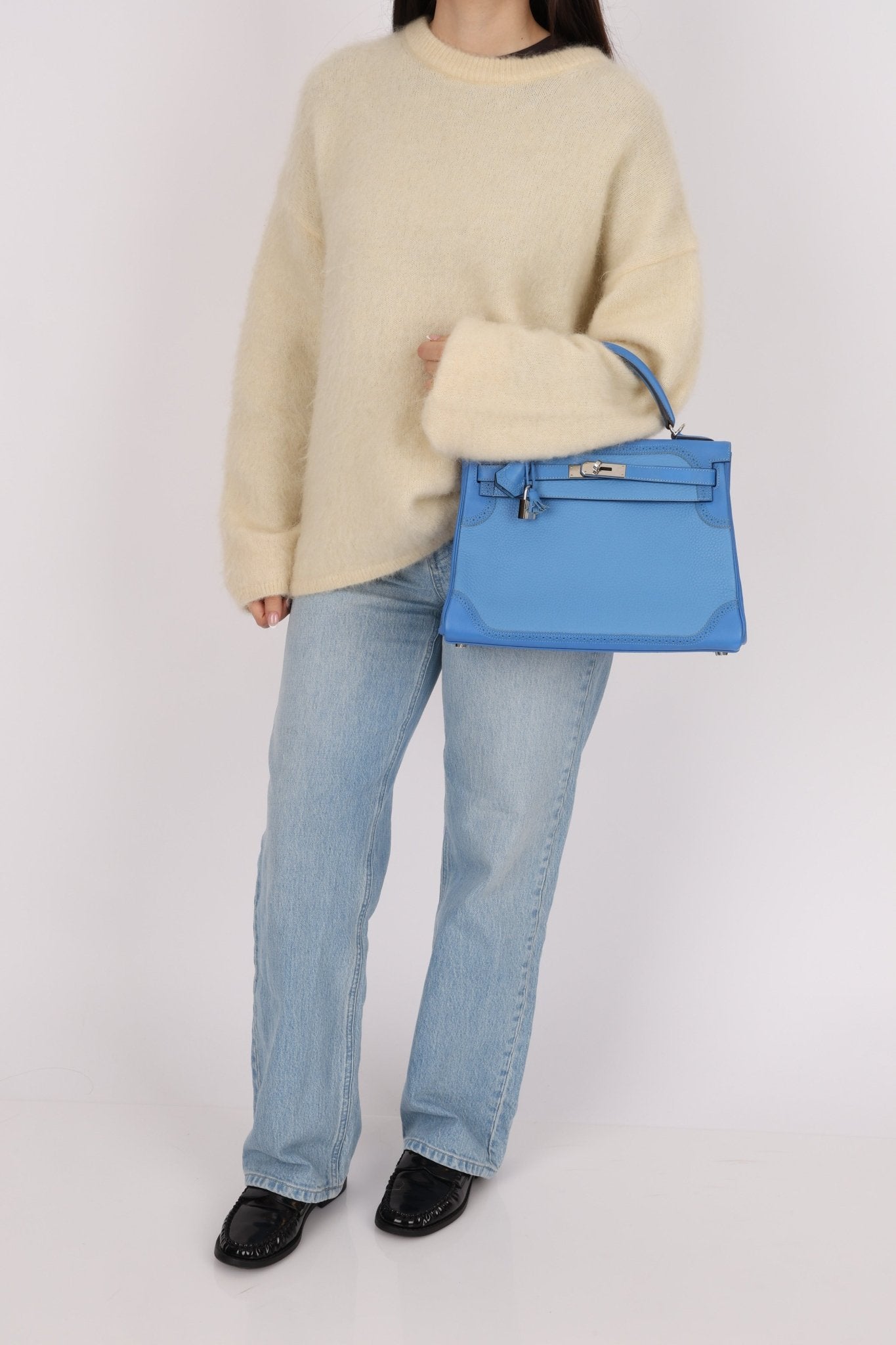 Limited Edition Hermès 2015 Bleu Paradise Clemence and Evercolor Ghillies Kelly 32 Retourne PHW - FashioNica