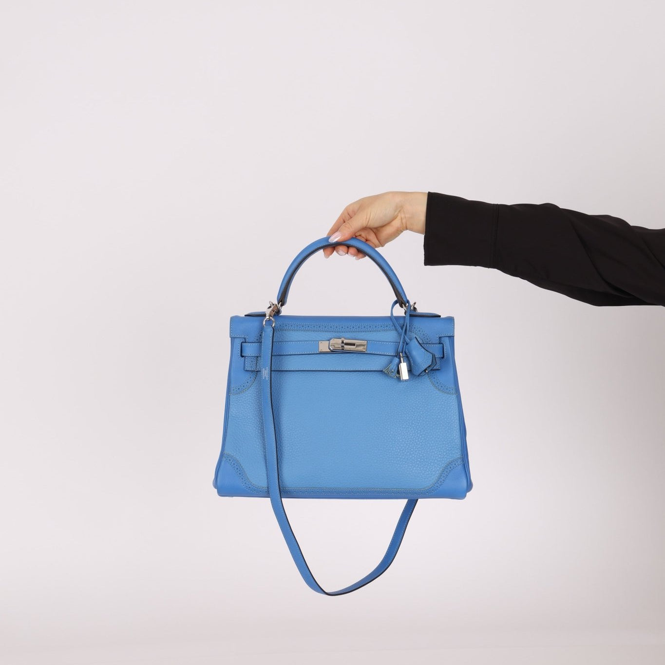 Limited Edition Hermès 2015 Bleu Paradise Clemence and Evercolor Ghillies Kelly 32 Retourne PHW - FashioNica