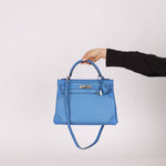 Limited Edition Hermès 2015 Bleu Paradise Clemence and Evercolor Ghillies Kelly 32 Retourne PHW - FashioNica