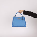 Limited Edition Hermès 2015 Bleu Paradise Clemence and Evercolor Ghillies Kelly 32 Retourne PHW - FashioNica