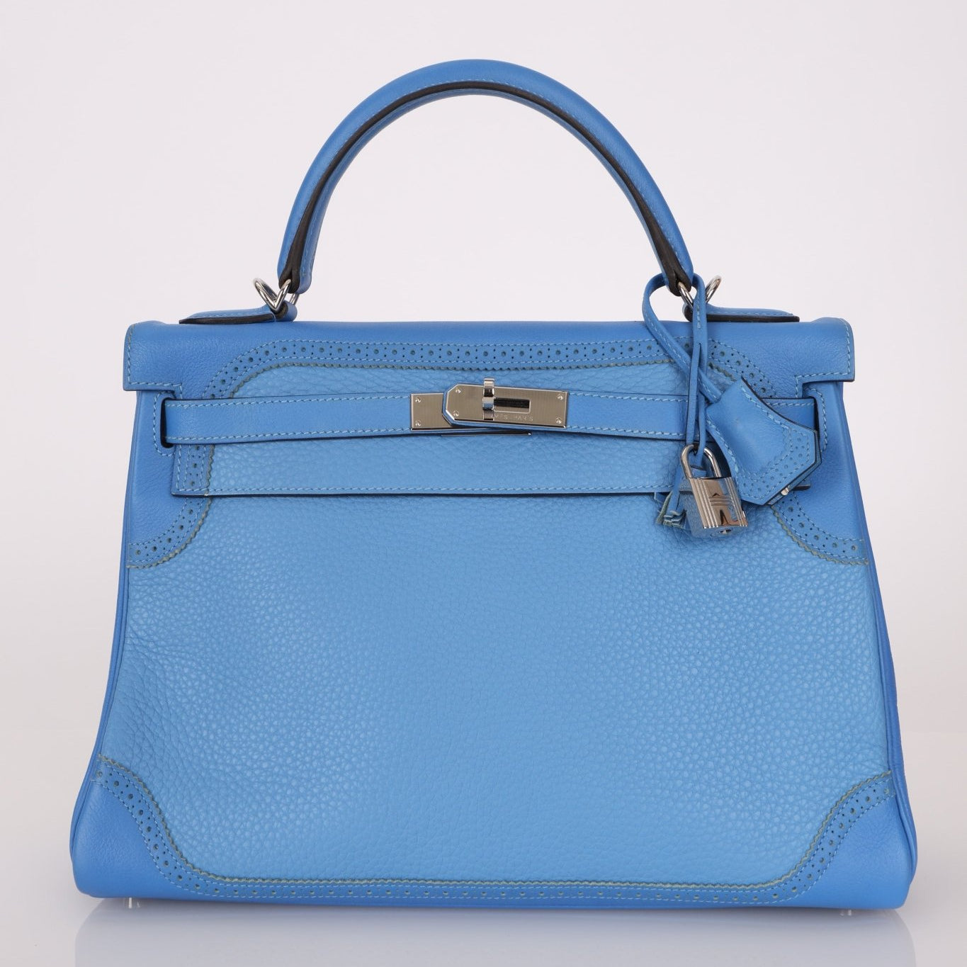 Limited Edition Hermès 2015 Bleu Paradise Clemence and Evercolor Ghillies Kelly 32 Retourne PHW - FashioNica