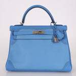 Limited Edition Hermès 2015 Bleu Paradise Clemence and Evercolor Ghillies Kelly 32 Retourne PHW - FashioNica