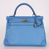 Limited Edition Hermès 2015 Bleu Paradise Clemence and Evercolor Ghillies Kelly 32 Retourne PHW - FashioNica