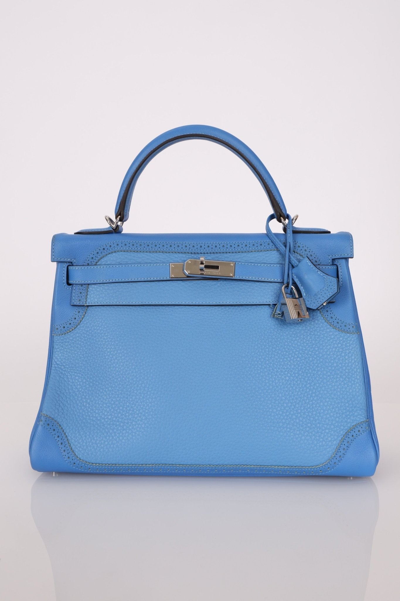 Limited Edition Hermès 2015 Bleu Paradise Clemence and Evercolor Ghillies Kelly 32 Retourne PHW - FashioNica