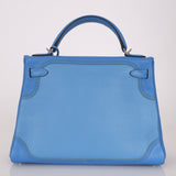 Limited Edition Hermès 2015 Bleu Paradise Clemence and Evercolor Ghillies Kelly 32 Retourne PHW - FashioNica
