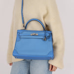 Limited Edition Hermès 2015 Bleu Paradise Clemence and Evercolor Ghillies Kelly 32 Retourne PHW - FashioNica