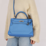 Limited Edition Hermès 2015 Bleu Paradise Clemence and Evercolor Ghillies Kelly 32 Retourne PHW - FashioNica
