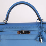 Limited Edition Hermès 2015 Bleu Paradise Clemence and Evercolor Ghillies Kelly 32 Retourne PHW - FashioNica