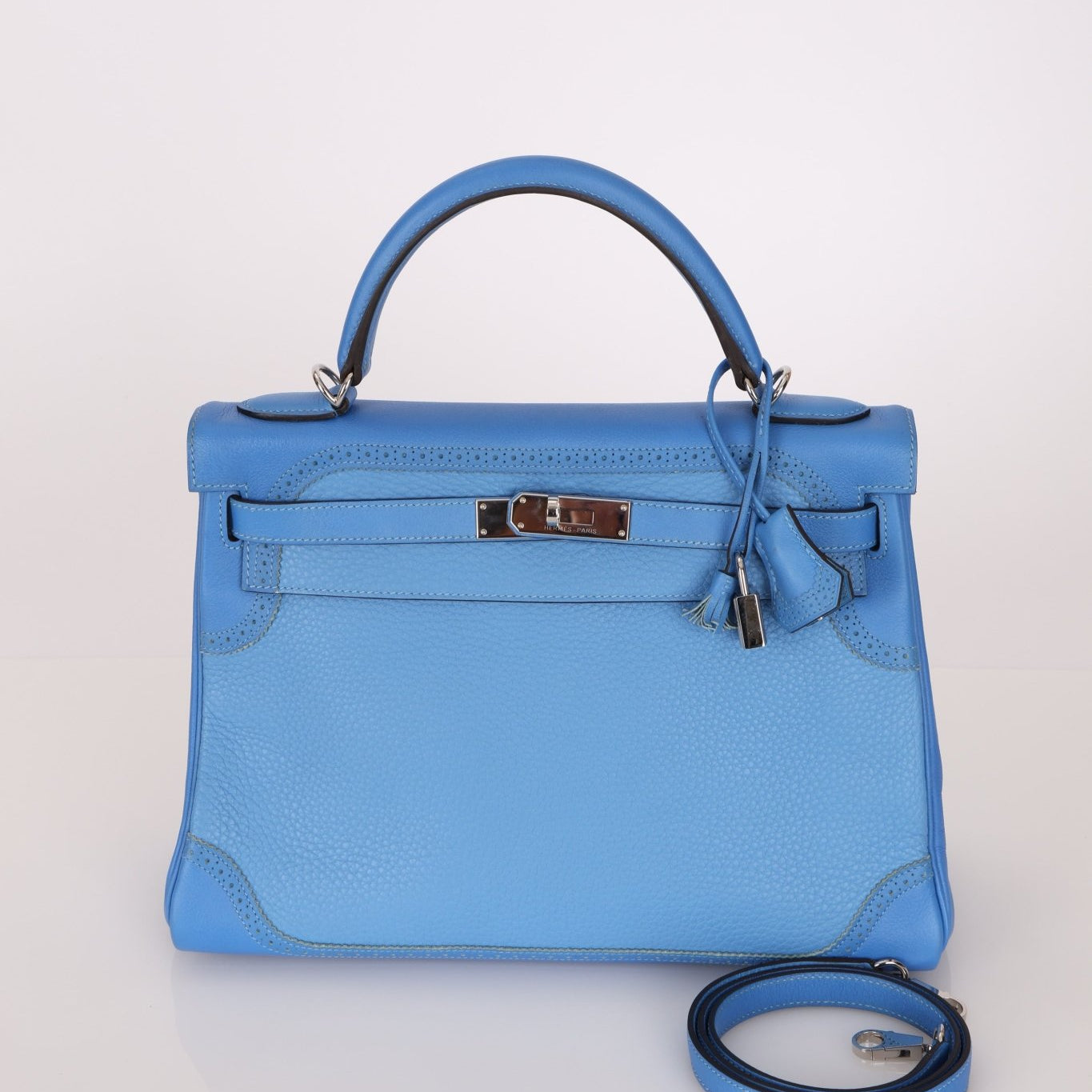 Limited Edition Hermès 2015 Bleu Paradise Clemence and Evercolor Ghillies Kelly 32 Retourne PHW - FashioNica