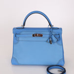 Limited Edition Hermès 2015 Bleu Paradise Clemence and Evercolor Ghillies Kelly 32 Retourne PHW - FashioNica