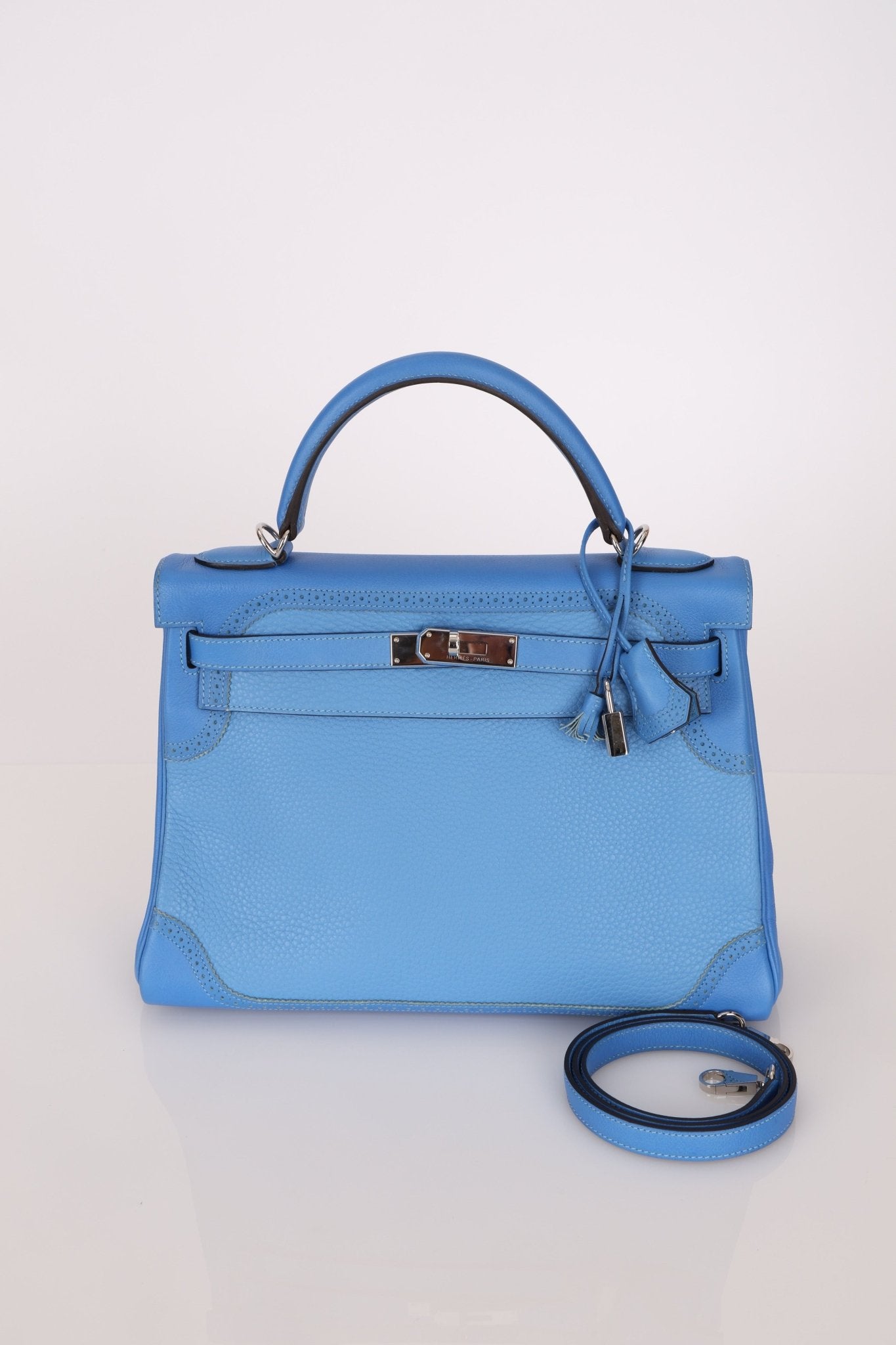 Limited Edition Hermès 2015 Bleu Paradise Clemence and Evercolor Ghillies Kelly 32 Retourne PHW - FashioNica