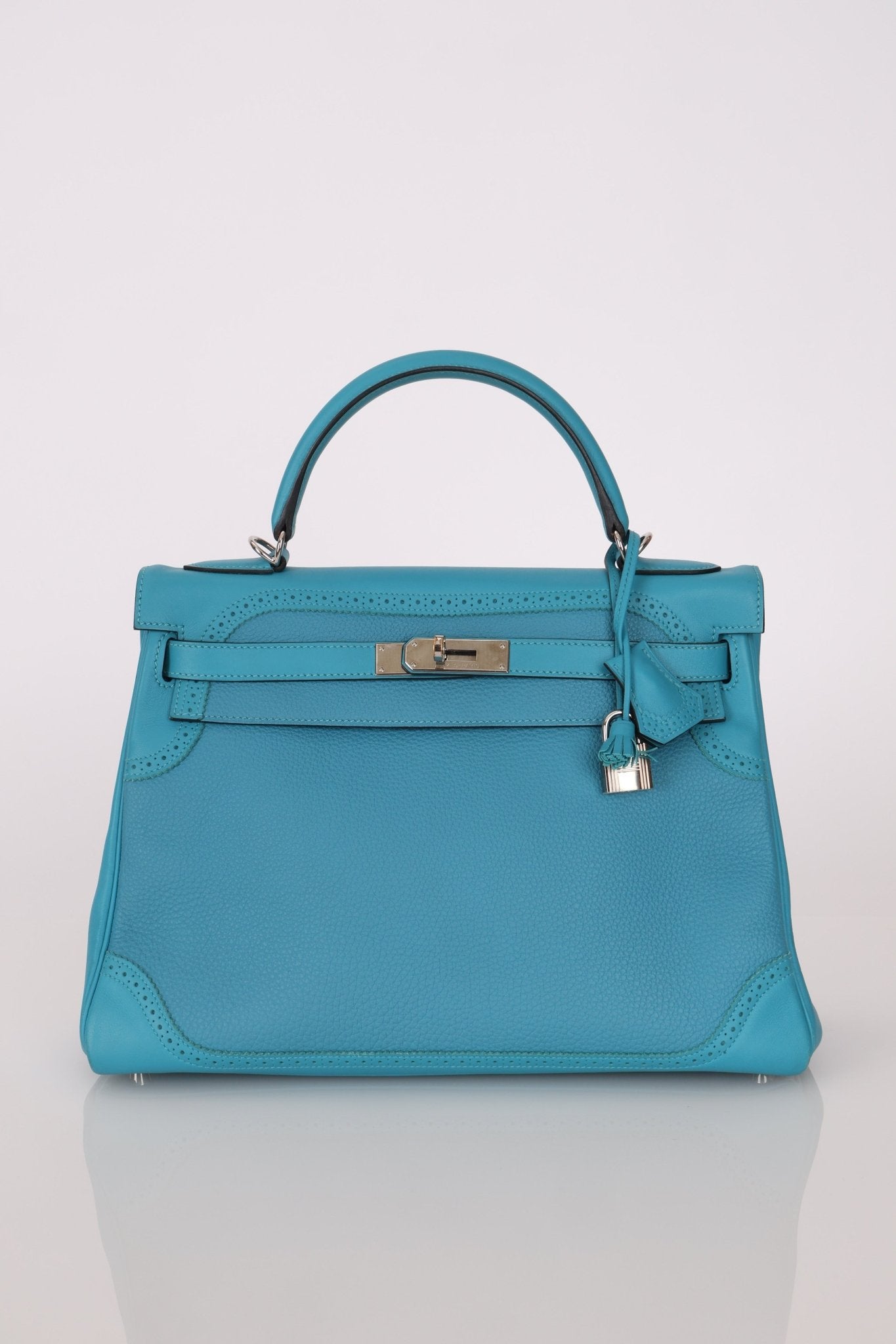 Limited Edition Hermès 2015 Turquoise Togo & Swift Ghillies Kelly 32 PHW - FashioNica