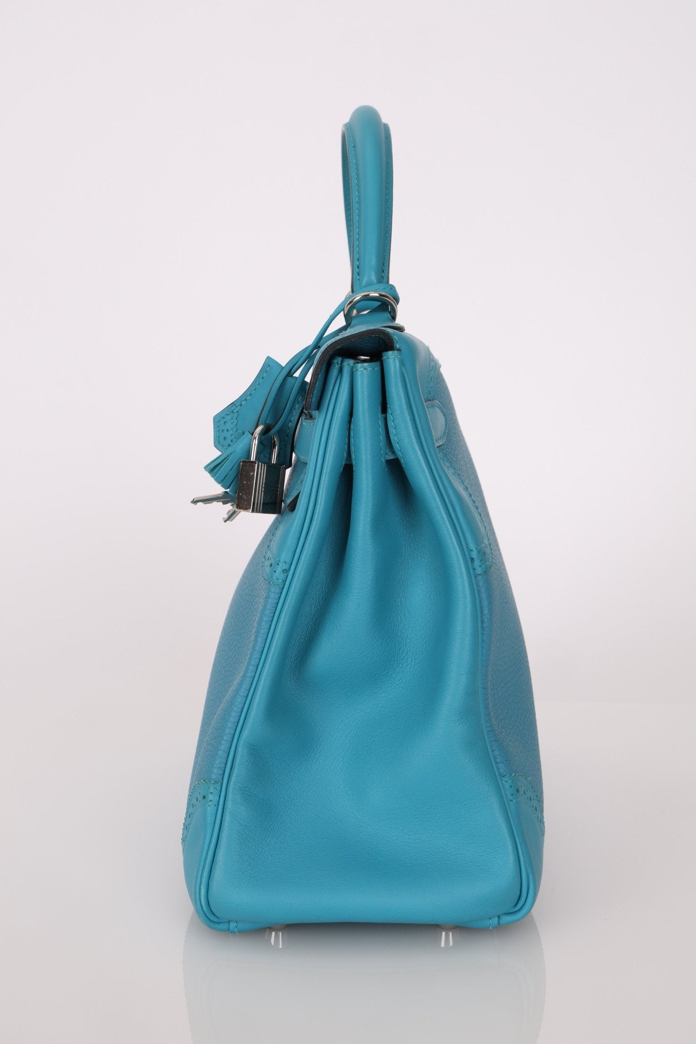 Limited Edition Hermès 2015 Turquoise Togo & Swift Ghillies Kelly 32 PHW - FashioNica