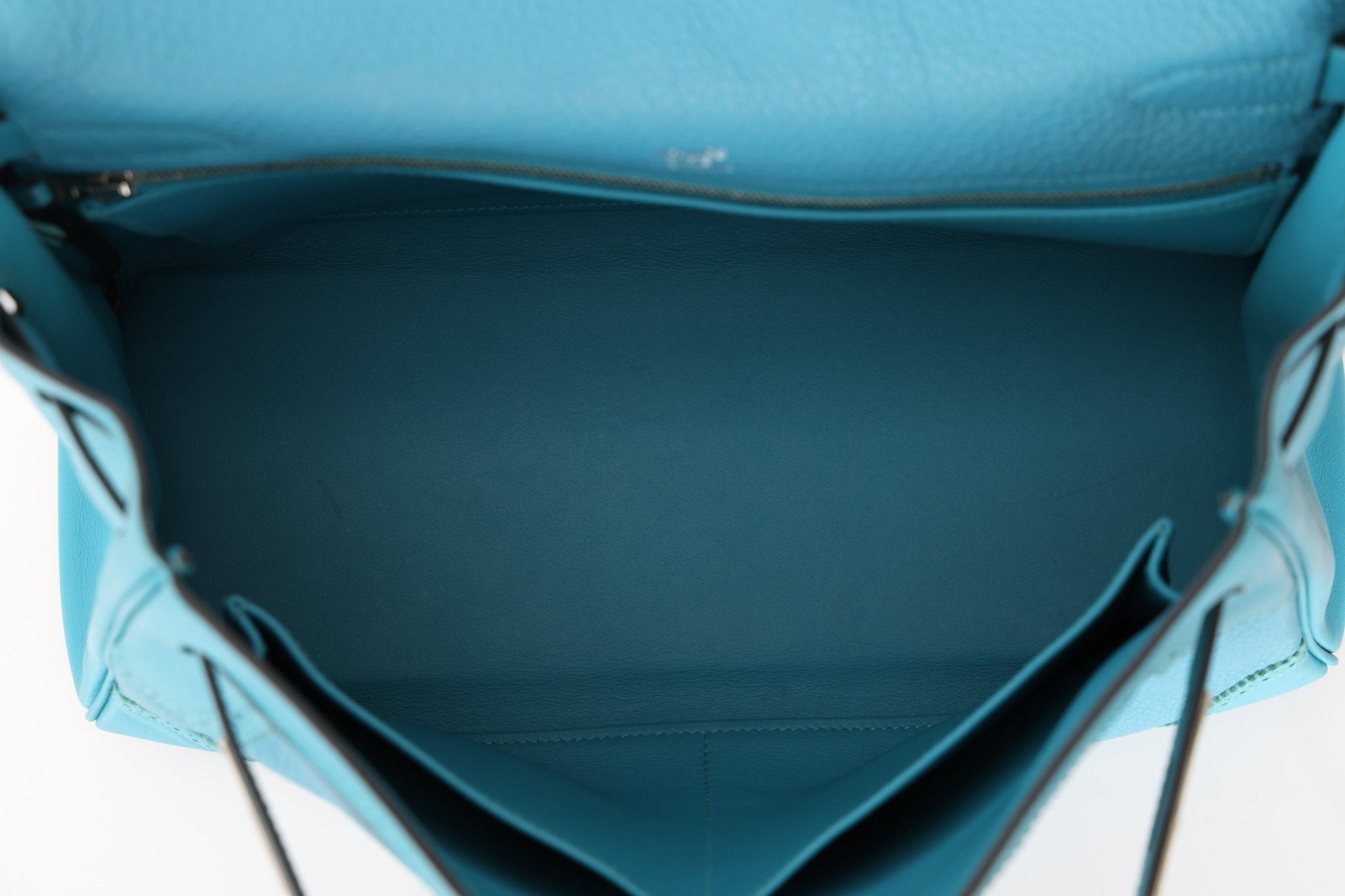 Limited Edition Hermès 2015 Turquoise Togo & Swift Ghillies Kelly 32 PHW - FashioNica