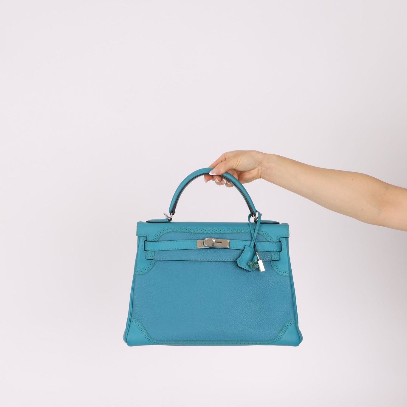 Limited Edition Hermès 2015 Turquoise Togo & Swift Ghillies Kelly 32 PHW - FashioNica