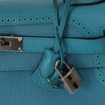 Limited Edition Hermès 2015 Turquoise Togo & Swift Ghillies Kelly 32 PHW - FashioNica