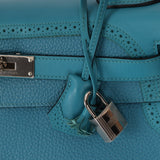 Limited Edition Hermès 2015 Turquoise Togo & Swift Ghillies Kelly 32 PHW - FashioNica