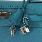 Limited Edition Hermès 2015 Turquoise Togo & Swift Ghillies Kelly 32 PHW - FashioNica