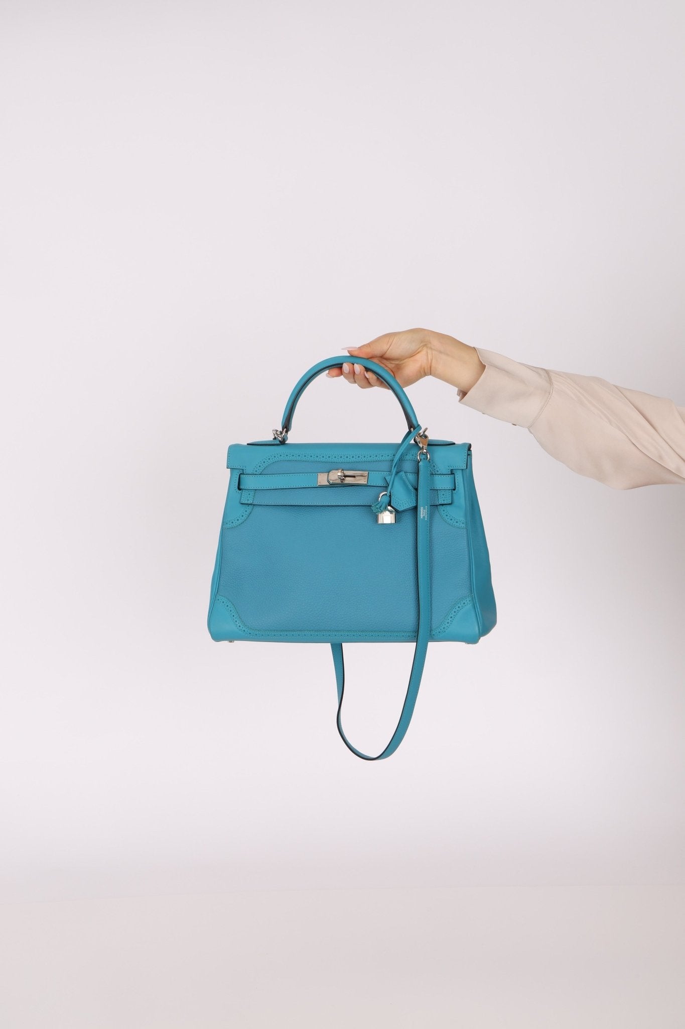 Limited Edition Hermès 2015 Turquoise Togo & Swift Ghillies Kelly 32 PHW - FashioNica