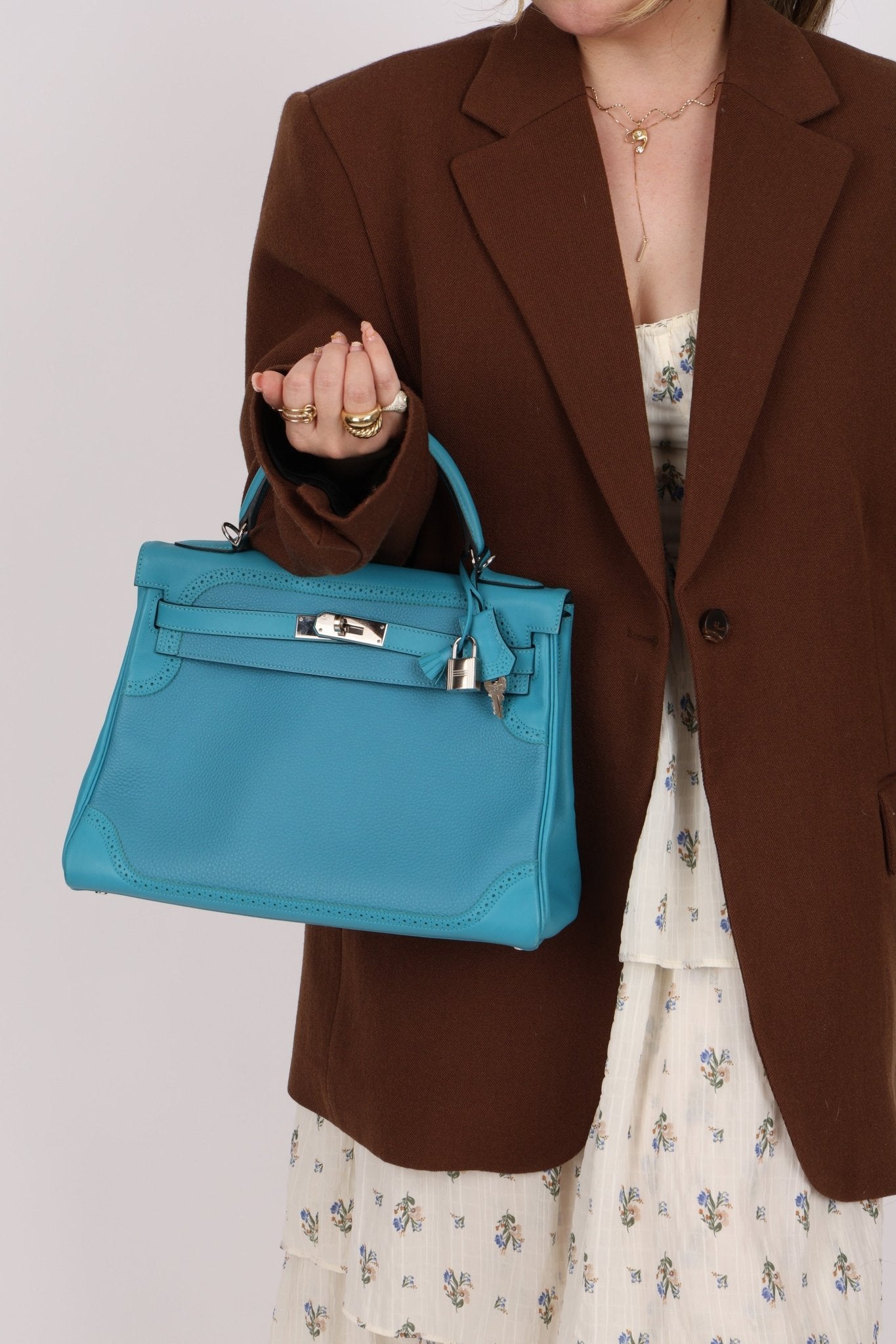Limited Edition Hermès 2015 Turquoise Togo & Swift Ghillies Kelly 32 PHW - FashioNica