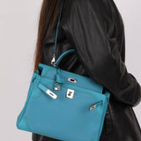 Limited Edition Hermès 2015 Turquoise Togo & Swift Ghillies Kelly 32 PHW - FashioNica