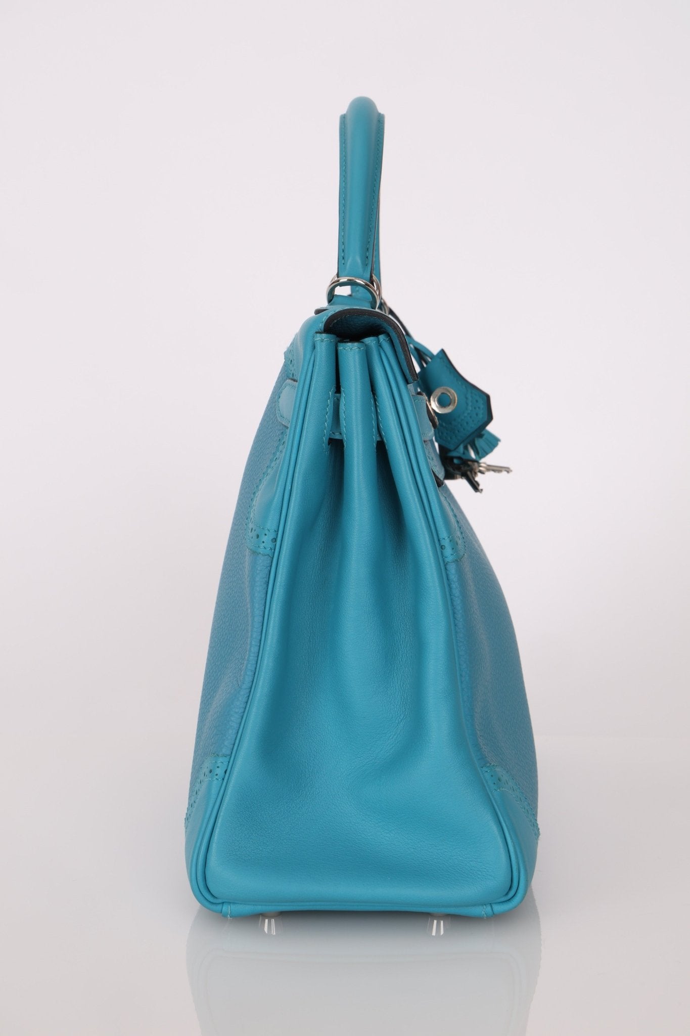 Limited Edition Hermès 2015 Turquoise Togo & Swift Ghillies Kelly 32 PHW - FashioNica