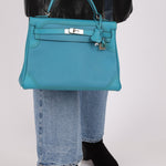 Limited Edition Hermès 2015 Turquoise Togo & Swift Ghillies Kelly 32 PHW - FashioNica