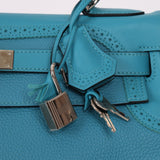 Limited Edition Hermès 2015 Turquoise Togo & Swift Ghillies Kelly 32 PHW - FashioNica