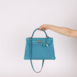 Limited Edition Hermès 2015 Turquoise Togo & Swift Ghillies Kelly 32 PHW - FashioNica