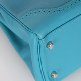 Limited Edition Hermès 2015 Turquoise Togo & Swift Ghillies Kelly 32 PHW - FashioNica
