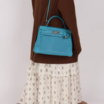 Limited Edition Hermès 2015 Turquoise Togo & Swift Ghillies Kelly 32 PHW - FashioNica