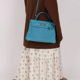 Limited Edition Hermès 2015 Turquoise Togo & Swift Ghillies Kelly 32 PHW - FashioNica