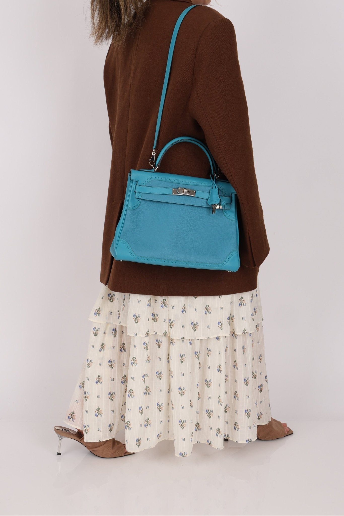 Limited Edition Hermès 2015 Turquoise Togo & Swift Ghillies Kelly 32 PHW - FashioNica