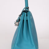 Limited Edition Hermès 2015 Turquoise Togo & Swift Ghillies Kelly 32 PHW - FashioNica