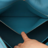 Limited Edition Hermès 2015 Turquoise Togo & Swift Ghillies Kelly 32 PHW - FashioNica