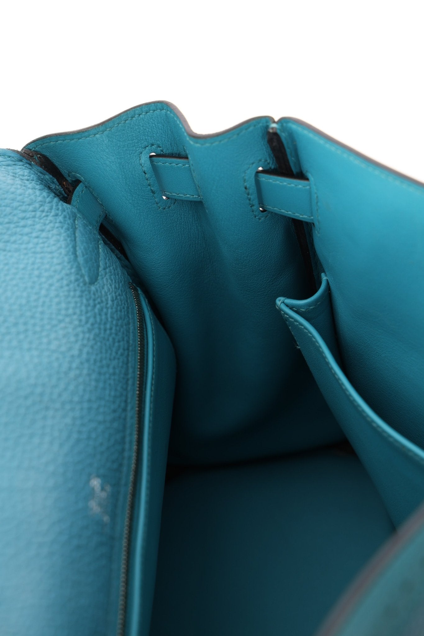Limited Edition Hermès 2015 Turquoise Togo & Swift Ghillies Kelly 32 PHW - FashioNica