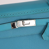 Limited Edition Hermès 2015 Turquoise Togo & Swift Ghillies Kelly 32 PHW - FashioNica