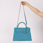 Limited Edition Hermès 2015 Turquoise Togo & Swift Ghillies Kelly 32 PHW - FashioNica