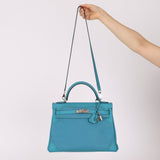 Limited Edition Hermès 2015 Turquoise Togo & Swift Ghillies Kelly 32 PHW - FashioNica
