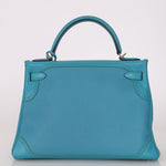 Limited Edition Hermès 2015 Turquoise Togo & Swift Ghillies Kelly 32 PHW - FashioNica