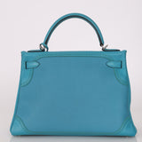 Limited Edition Hermès 2015 Turquoise Togo & Swift Ghillies Kelly 32 PHW - FashioNica